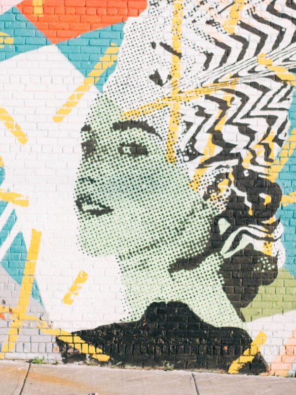 Halftone lady on the bricks