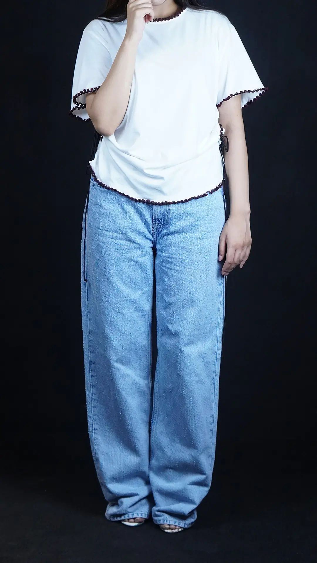 Textured Light Wash Straight-Leg Jeans