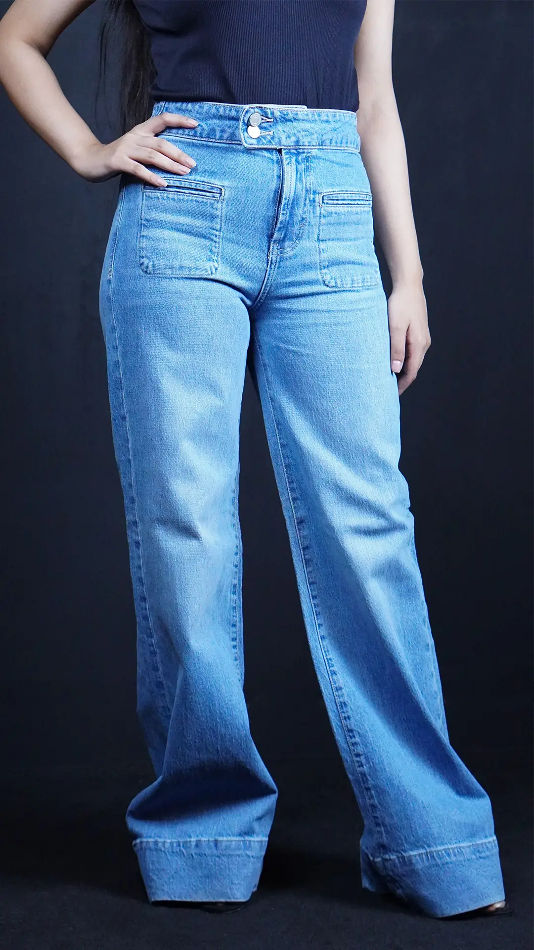 Double Button Waistband Wide-Leg Jeans