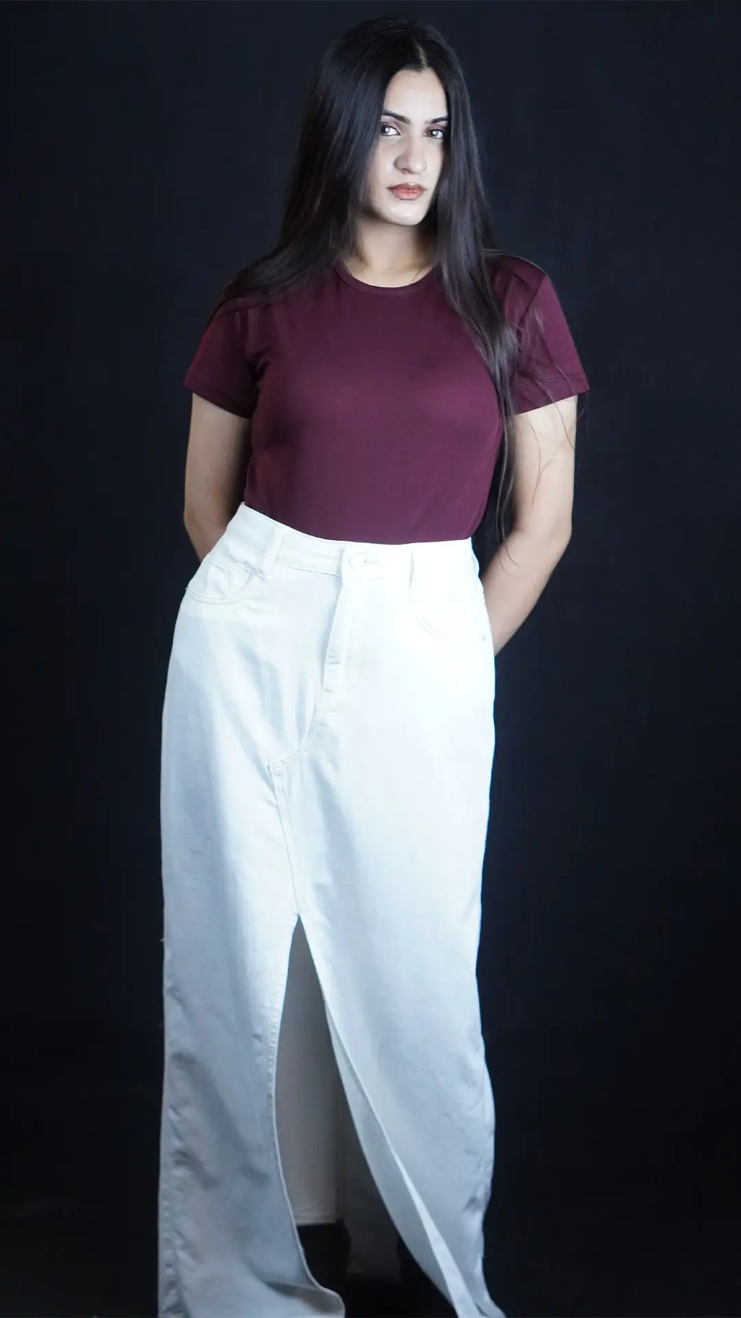 White Denim Maxi Skirt