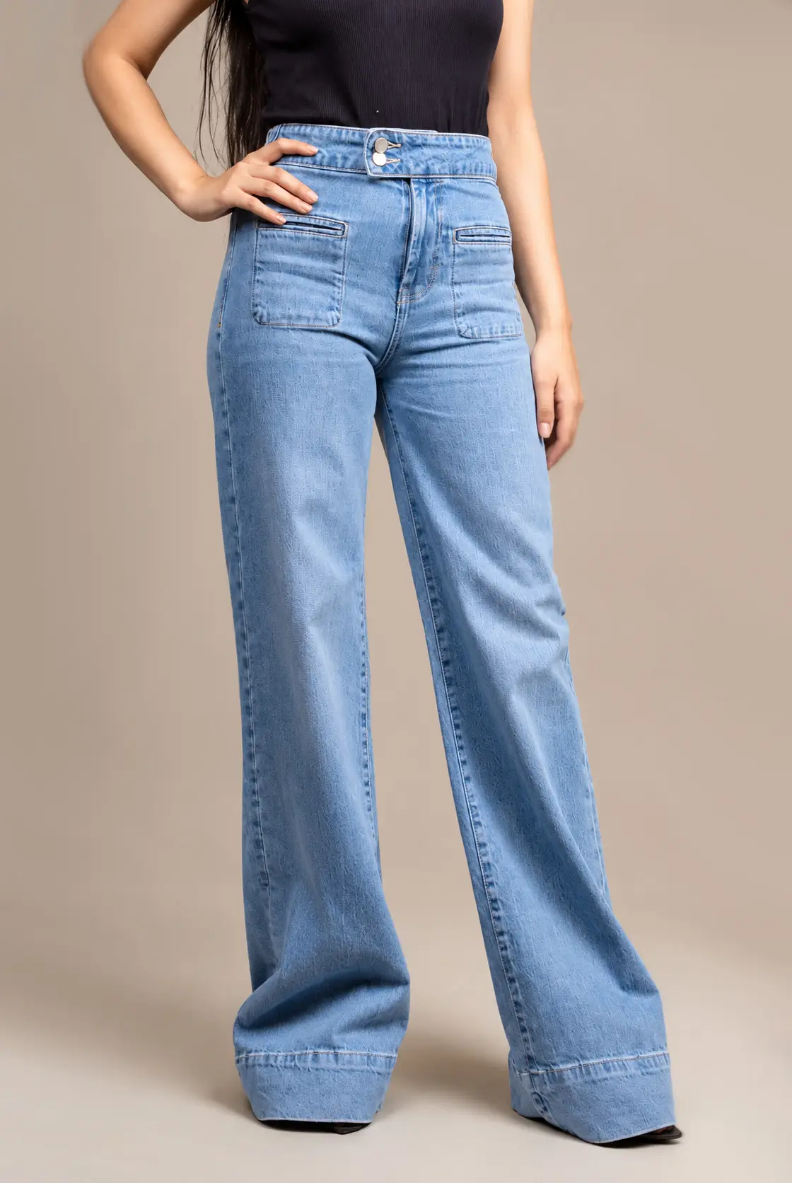 Double Button Waistband Wide-Leg Jeans