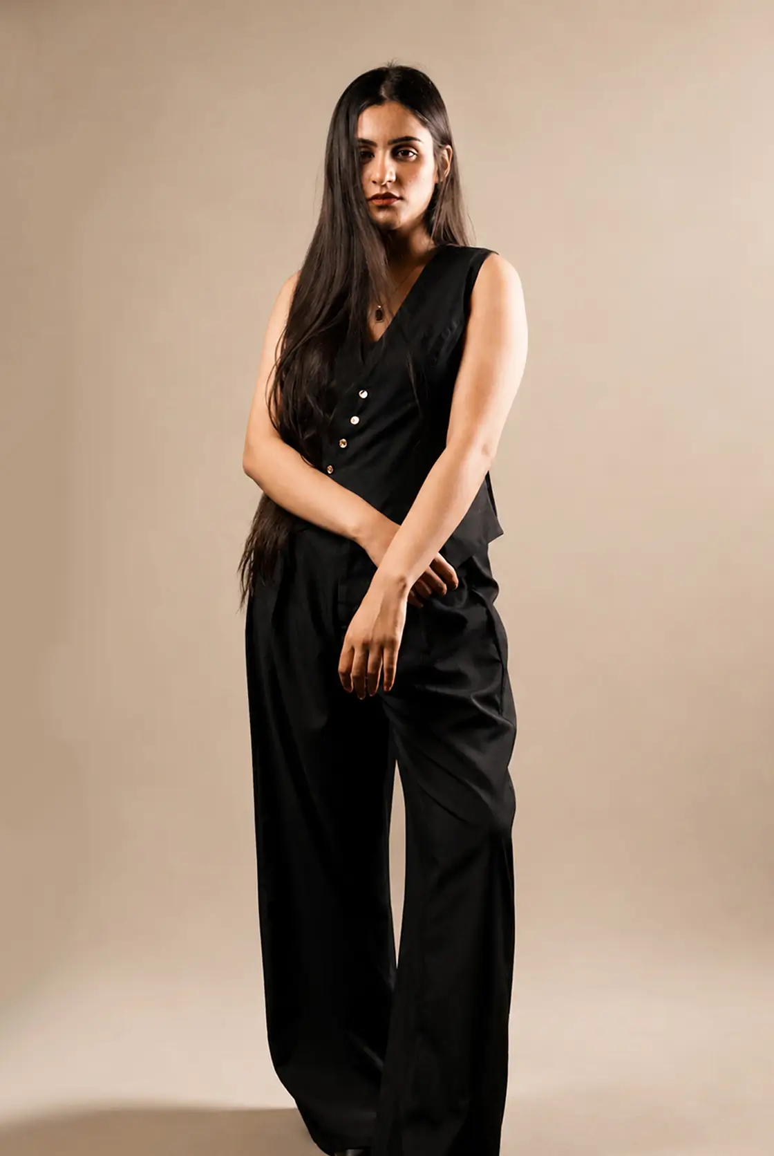 Black Vest & Wide Leg Pants