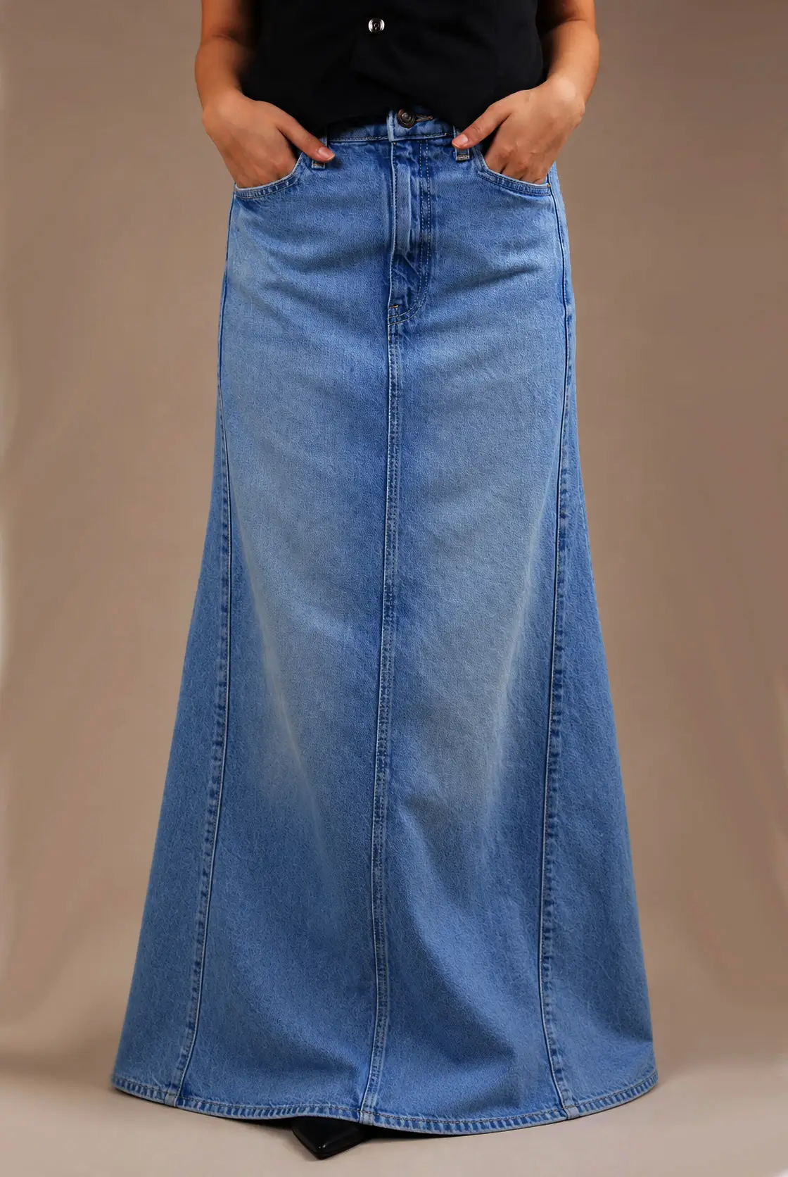 Light Blue Denim A-Line Maxi Skirt