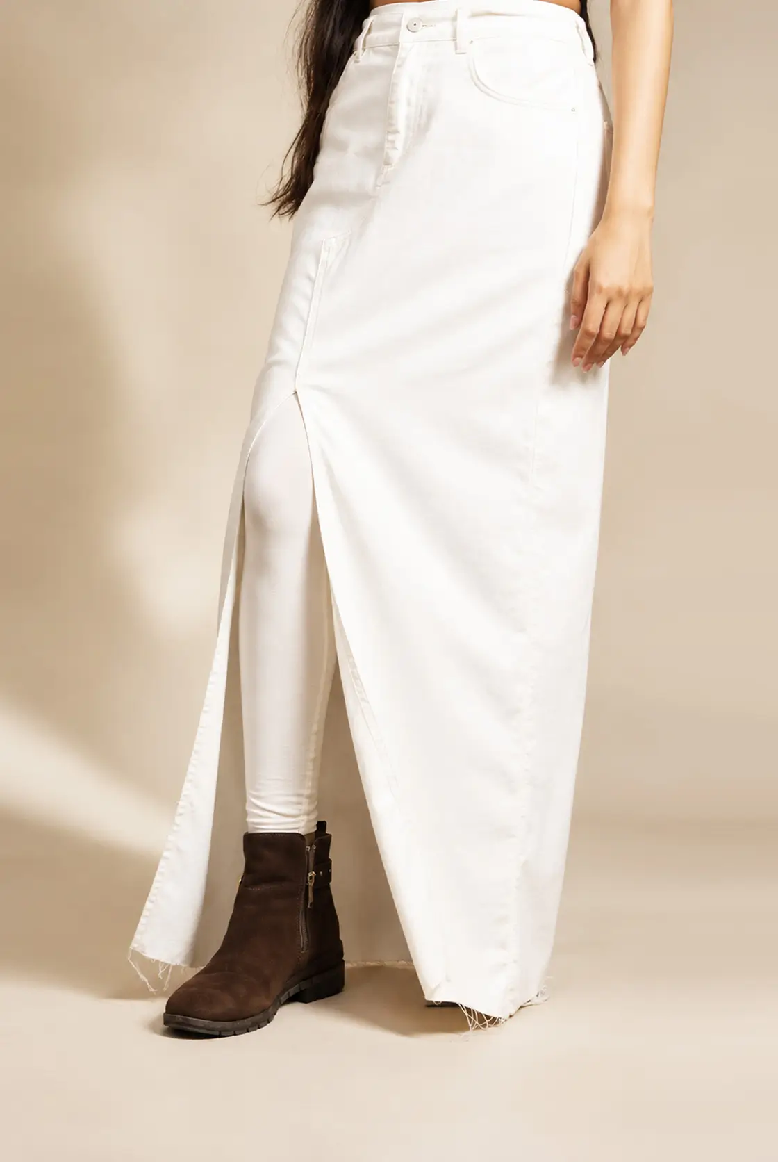 White Denim Maxi Skirt